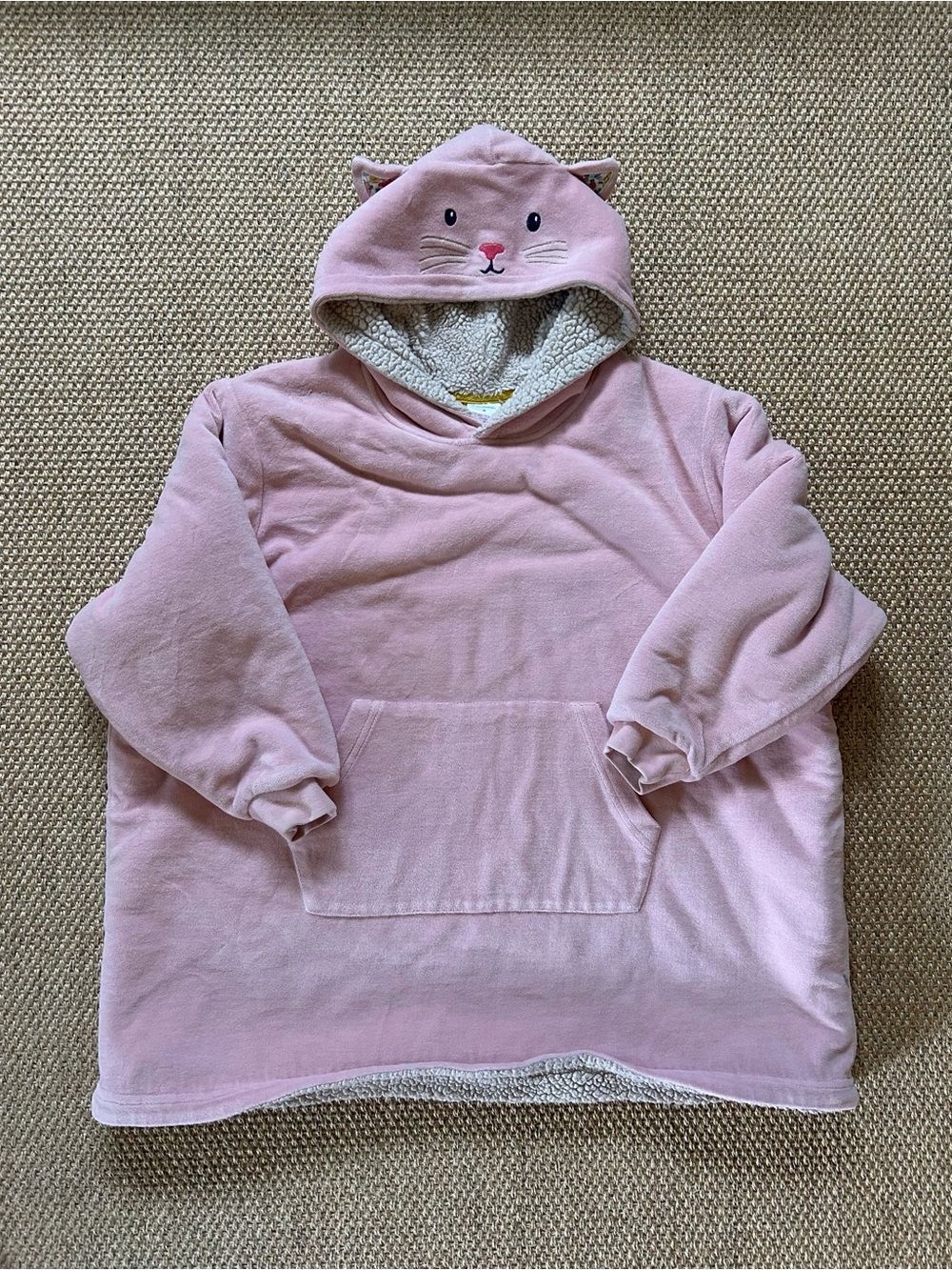 Mini Boden Light Pink Sherpa-Lined Hooded Pullover with Cat Face